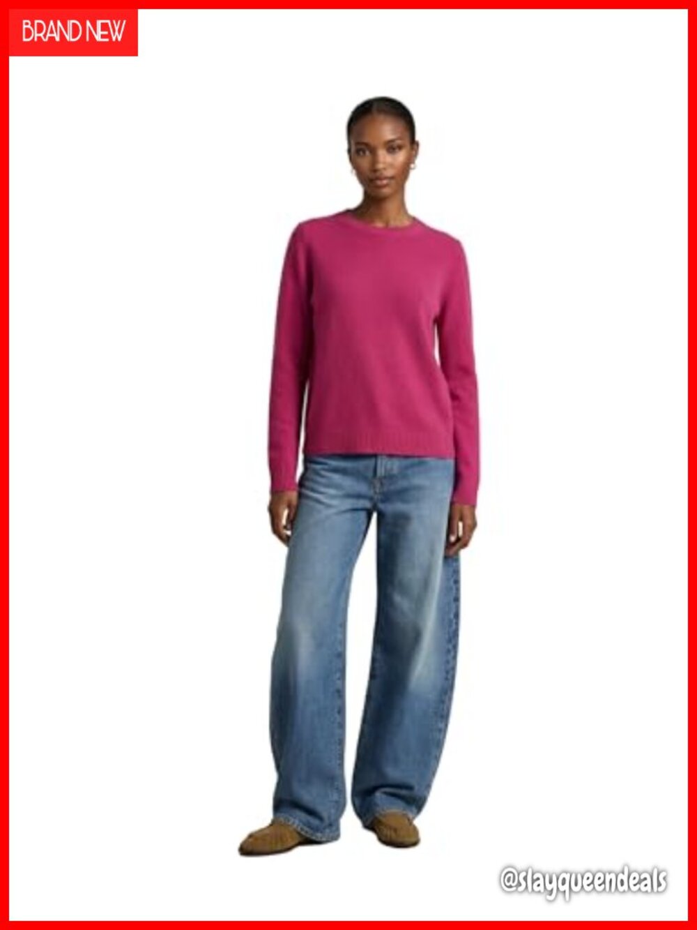 100% Cashmere Basic Crewneck Sweater Loose Fit Long Sleeve Pullover
